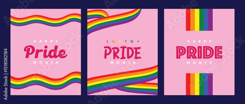 Happy Pride Month Rainbow LGBTQ Posters Set