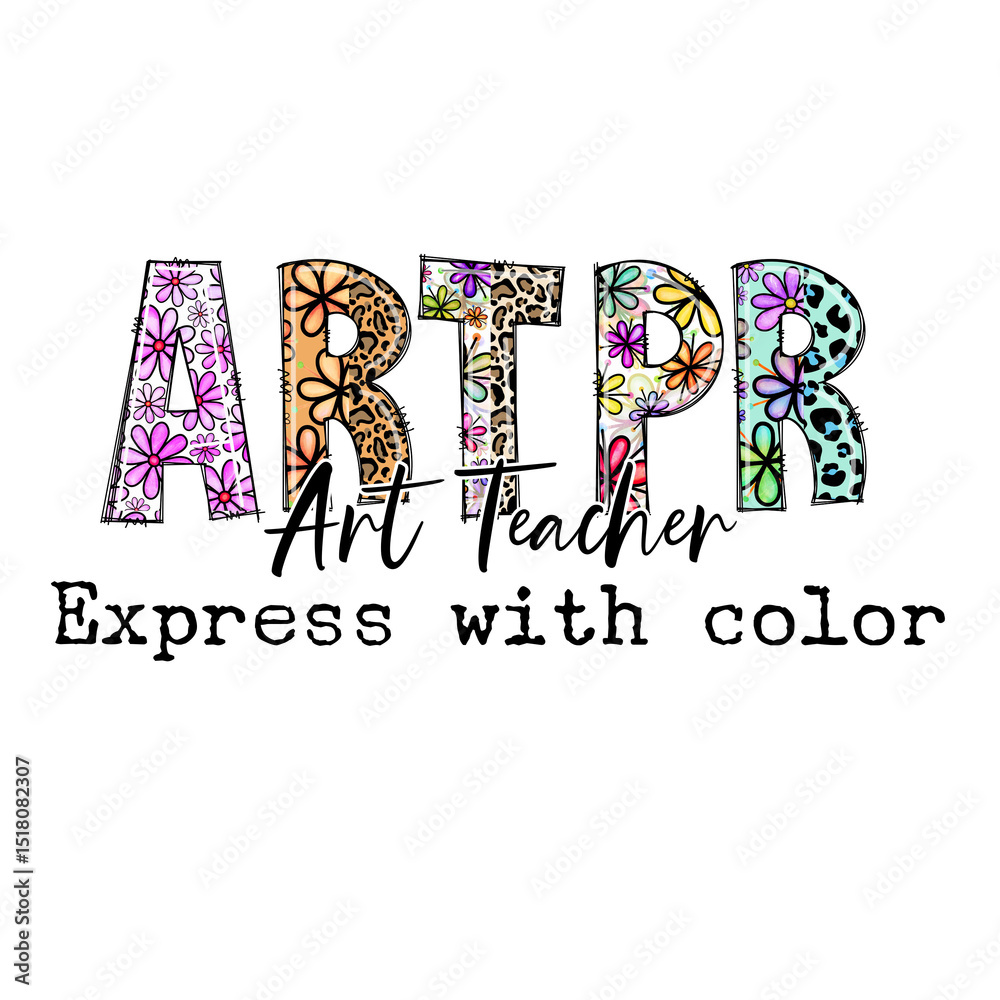 Obraz premium Art Teacher Design with Flowers and Leopard Print - Express Creativity with Color