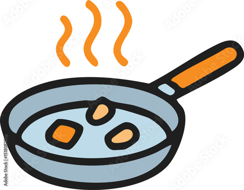 Frying Pan with Food and Steam Icon – Cooking Process Illustration