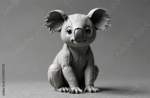 origami-style black and white koala picture on an empty gray background photo
