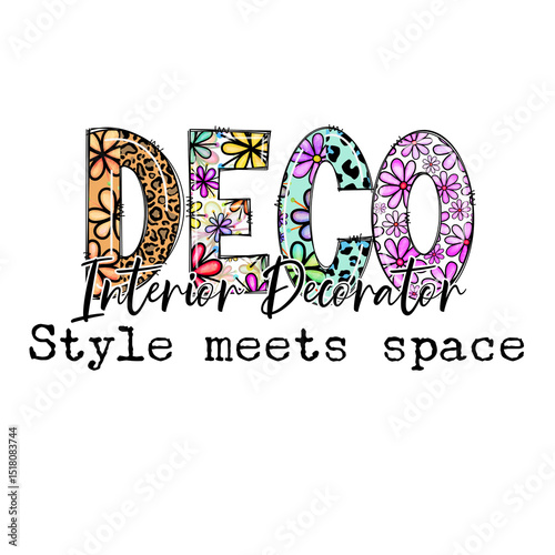 DECO Interior Decorator Style Meets Space -  Floral Design T-Shirt Graphic