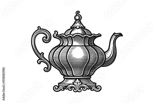Vintage teapot engraving style vector illustration