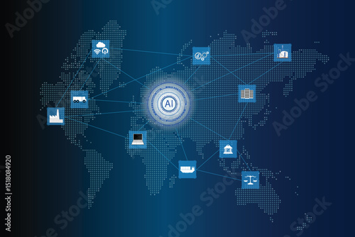 Illustration vector  show all business around the world use AI help in business