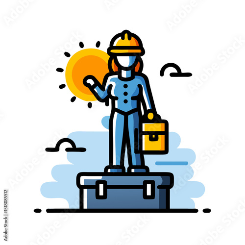 People standing on a building Wearing a mechanic's uniform and holding tools , Labor Day Vector 