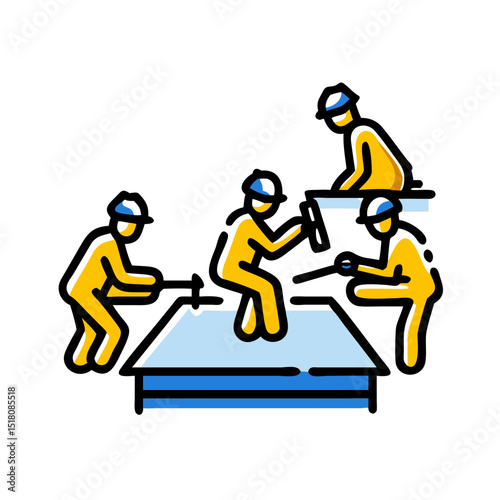 People standing on a building Wearing a mechanic's uniform and holding tools , Labor Day Vector 