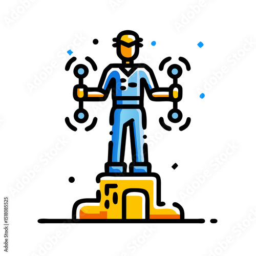 People standing on a building Wearing a mechanic's uniform and holding tools , Labor Day Vector 