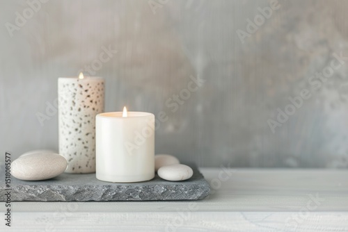 Candles on gray stone background