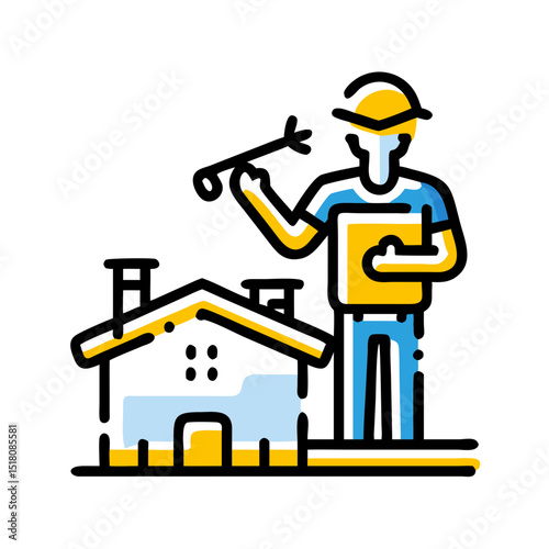 People standing on a building Wearing a mechanic's uniform and holding tools Vector 