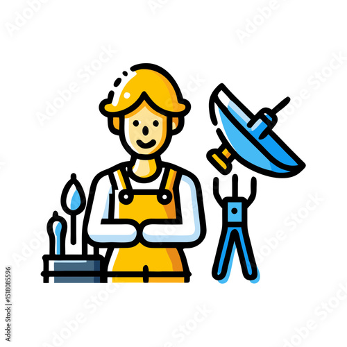 People standing on a building Wearing a mechanic's uniform and holding tools , Labor Day Vector 