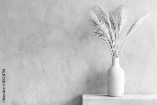 Vase with pampas grass against textured monochrome background