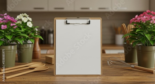 Blank clipboard on kitchen table