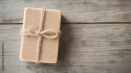 Handmade soap wrapped in twine on wooden background