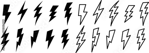 Set of vector lightning bolt graphics.