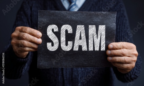 Elderly Person Holding a Sign Warning About Scams