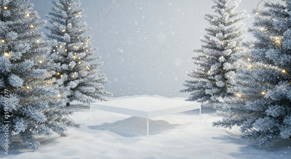 Fototapeta premium Snowy Christmas Scene with Blank Display