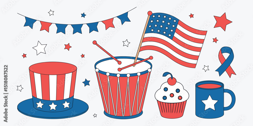 Obraz premium Patriotic fourth of July clipart collection