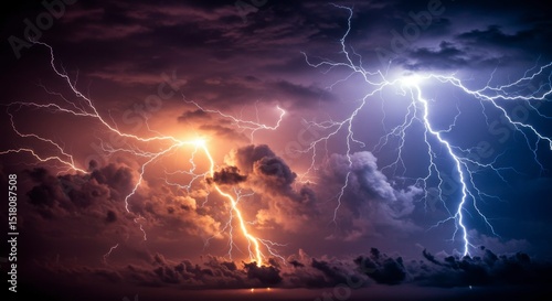 Dramatic storm clouds with lightning photo