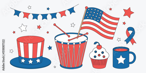 Patriotic fourth of July clipart collection