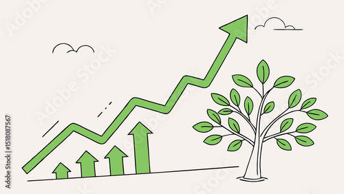 The ascending graph against the backdrop of nature symbolizes the harmony of financial development and environmental responsibility