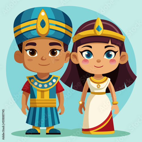 Adorable Cartoon Pharaoh and Queen. A Glimpse into Ancient Egypt
