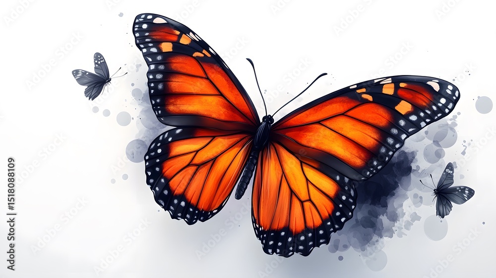 Fototapeta premium Detailed 2D Flat Vector Abstract Decoration Pattern Featuring Monarch Butterfly Contours on a Transparent Background for Modern Graphic Elements