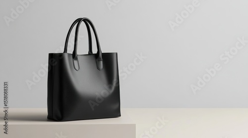 Black tote bag on a white surface