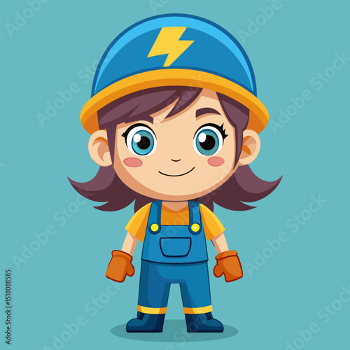 Adorable Cartoon Girl Electrician.  A Cute and Cheerful Child Worker Illustration
