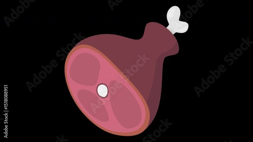 Cartoon Leg of Ham with Bone Animation on a Transparent Background Video Footage