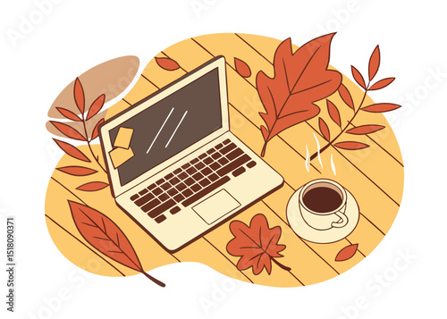 laptop and autumn leaves