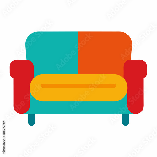 2 seater colorful sofa vector icon on white background.