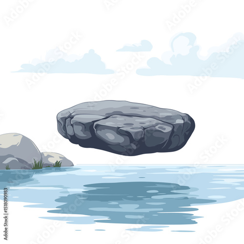 Floating stone rock boulder isolated on a white background