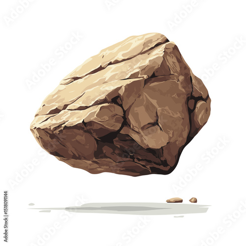 Floating stone rock boulder isolated on a white background