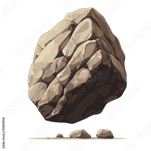 Floating stone rock boulder isolated on a white background