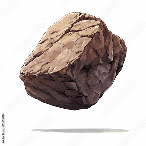 Floating stone rock boulder isolated on a white background