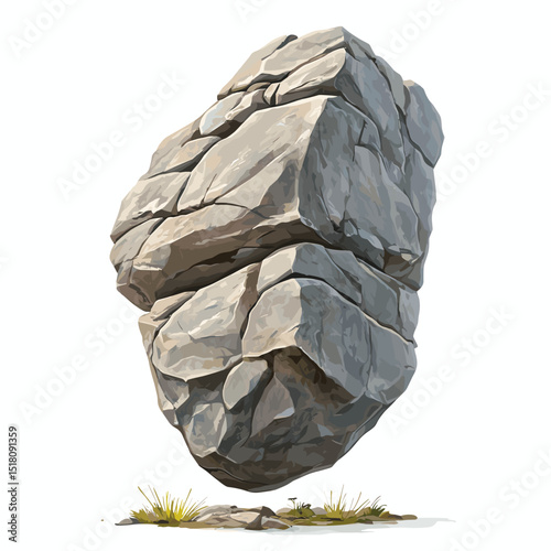 Floating stone rock boulder isolated on a white background