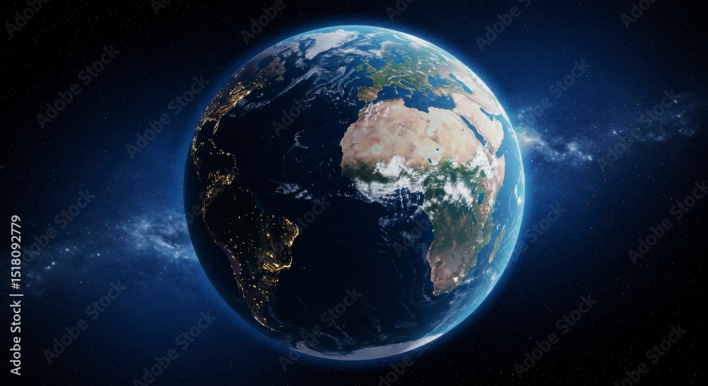 Obraz premium Earth in space, detailed view of continents and atmosphere