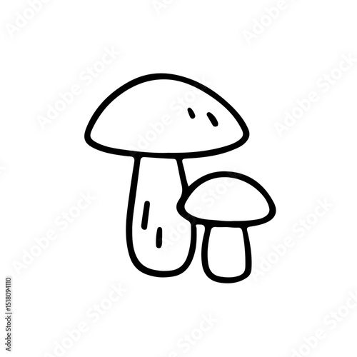 Minimalist vector illustration of two mushrooms, perfect for nature-themed designs and organic product branding. Line art style emphasizes simplicity and elegance. Ideal for eco-friendly projects.