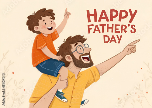 Happy Father's Day Dad and Son Pointing Illustration