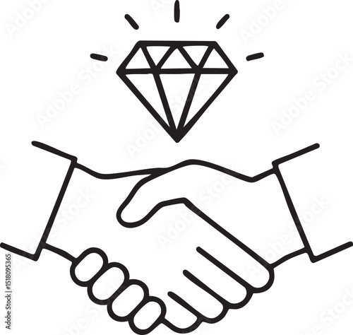 Business Deal with a Diamond Icon handshake diamond above it signifying valuable business agreement