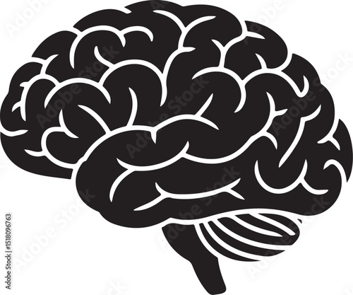 Black and White Silhouette of a Human Brain Anatomy