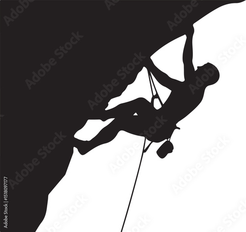 Silhouette of a Climber Ascending a Rocky Cliff Face
