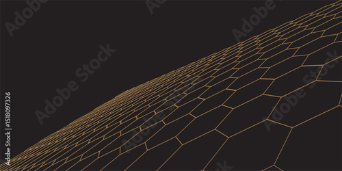 Black graphite background with golden light lines. Geometric texture illustration. Grid pattern. Pure black banner wallpaper. Elegant carbon background.