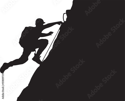 Silhouette of a Climber Ascending a Steep Rock Face