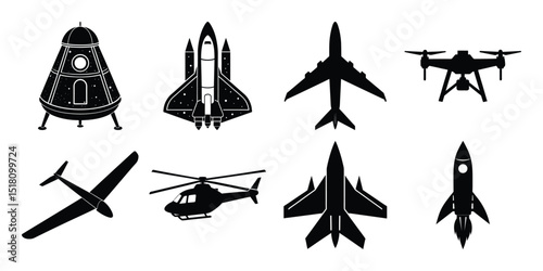 set of black and white silhouettes 
