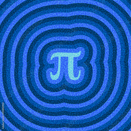 Light blue pi symbol centered on a textured ripple pattern in deep blues. Vector illustration for math and design themes.
