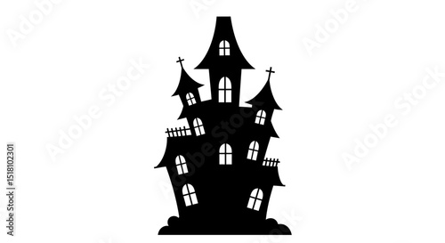 Silhouette of a Spooky Haunted House with Multiple Towers