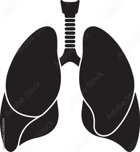 Simple Black Silhouette of Human Lungs Anatomy