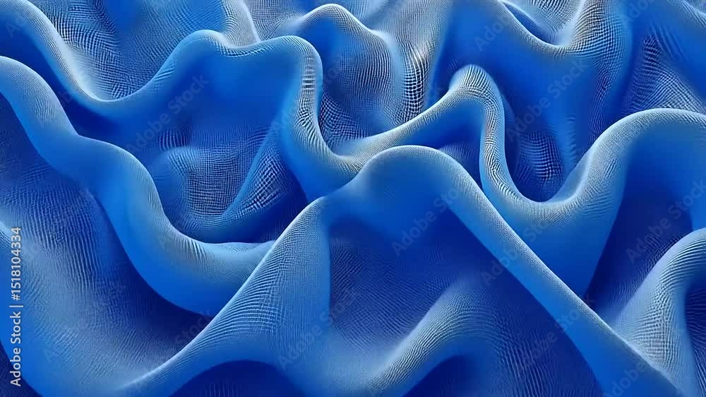 Abstract blue fabric texture with flowing waves, creating a serene atmosphere for design use