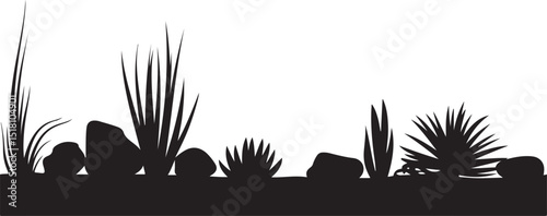 Silhouette of Desert Plants and Rocks Landscape