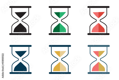 Sand clock set icons. Linear, silhouette style. Vector icons.